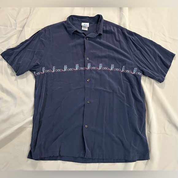 Vintage Disneyland Resort Men’s Mickey Tiki Button Down Blue Shirt - L - Picture 1 of 9